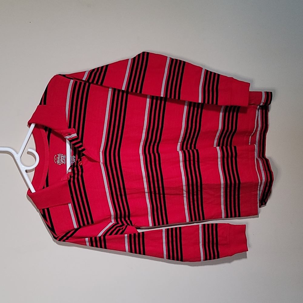 Faded Glory long sleeve collared shirt, size L (10-12) red with black and gray